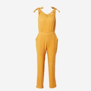 NWT Molly Bracken Yellow Ochre Woven Jumpsuit Sz L